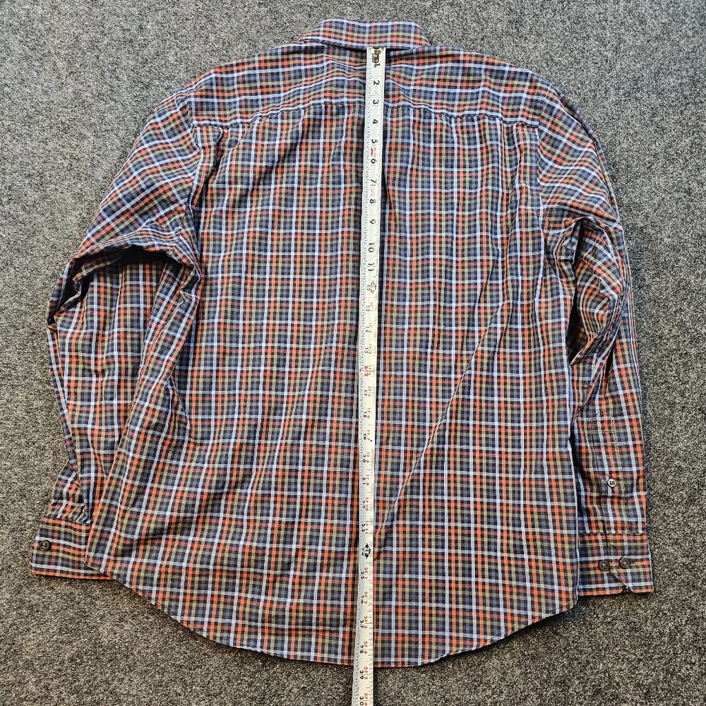 Egara Mens Slim Fit Large Plaid Shirt Stretch Non Iron Button Up‎ Orange Blue